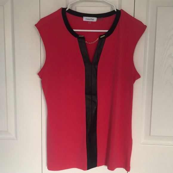 Calvin Klein Sheer B&W Professional Blouse Gold Zip Detail - L
